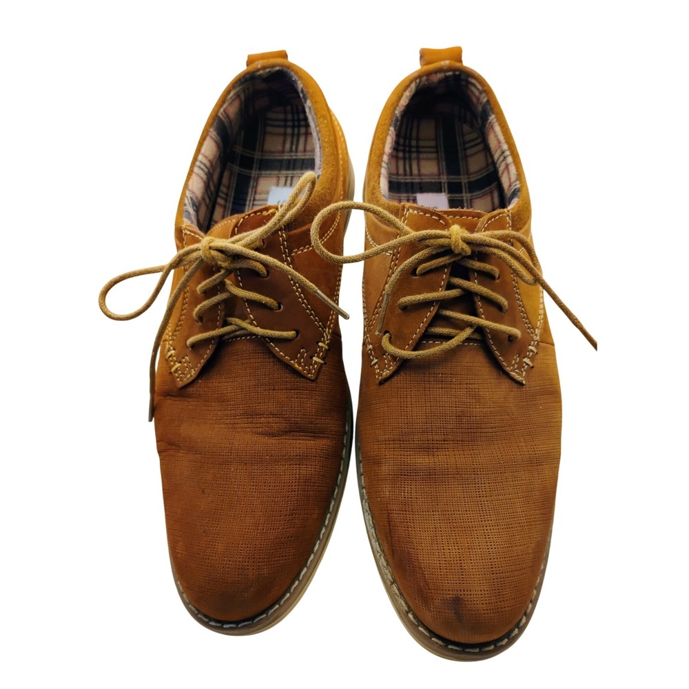 STEVE MADDEN‎ P-GERARO Mens 8.5 Tan Brown Oxford Derby Shoes Plaid Lining